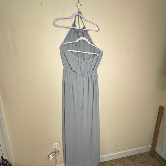 Show Me Your Mumu Heather Halter Dress Steel Blue NWT Size Medium Maxi Slit Gown - Picture 6 of 10